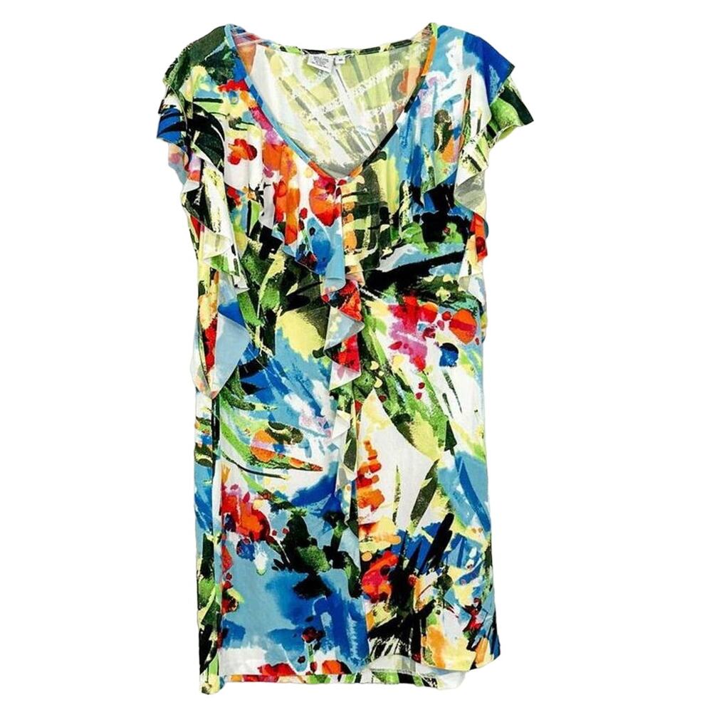 Maggy London Women's Abstract Flutter Sleeve Top Dress Multicolor Size 10